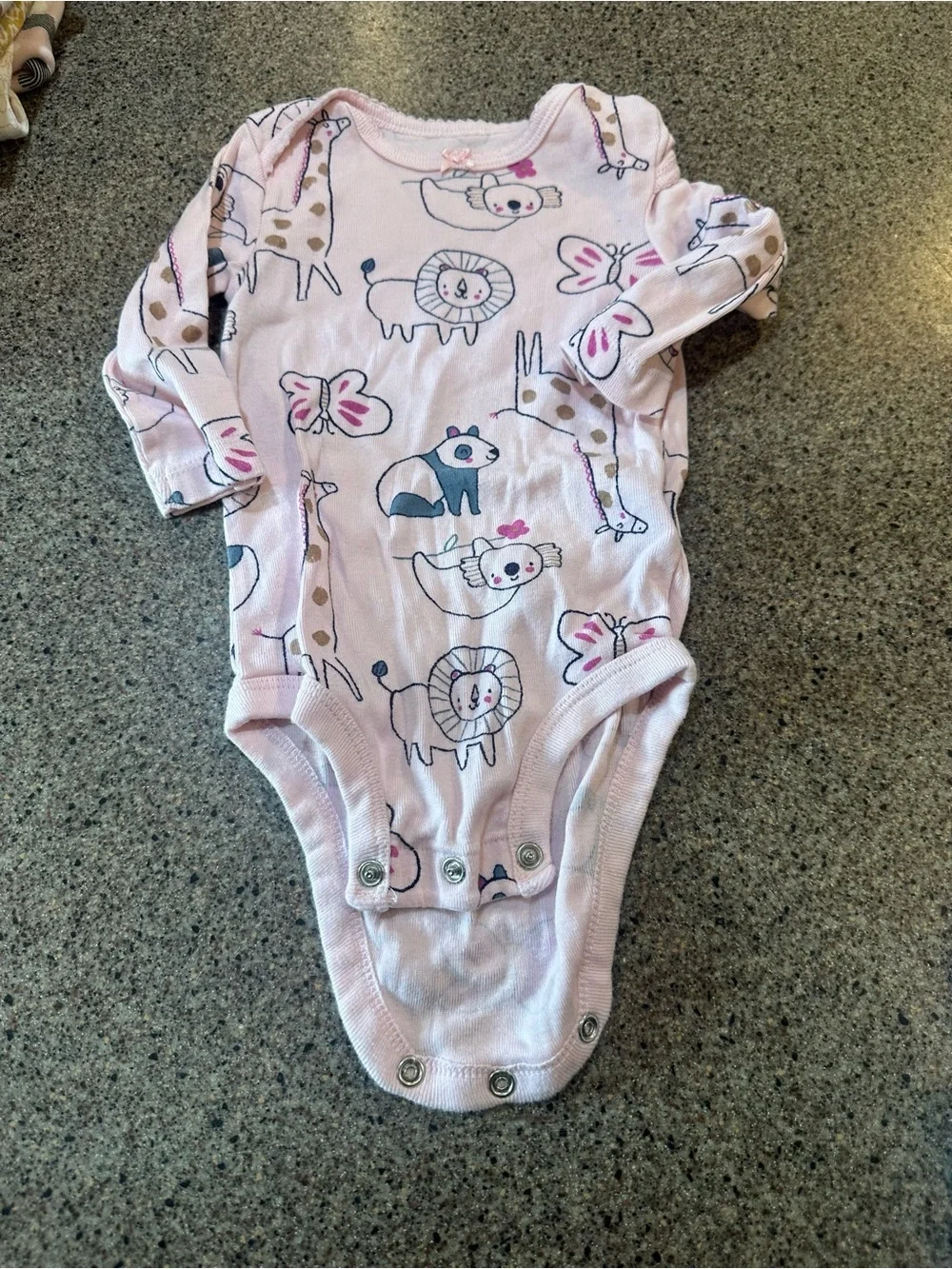 Pink Animal Print Long-Sleeve Baby One-Piece Bodysuit